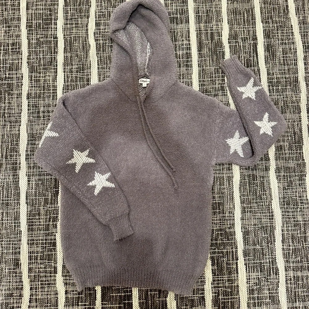 MACARON medium fleece gray with stars fleece hoodie - Picture 1 of 7